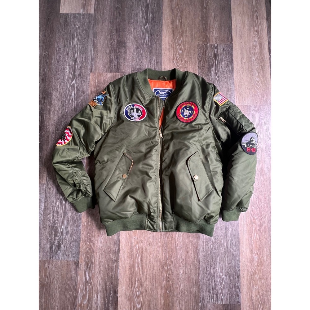 Up and Away MA-1 Flight Jacket Mens Large Green Excellent Military Bomber Patch